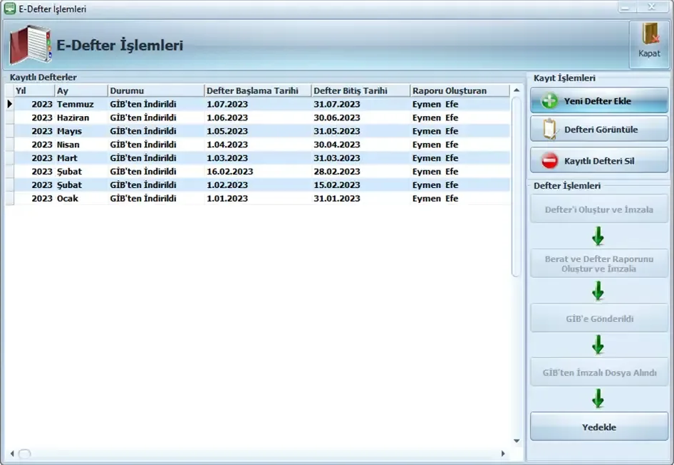 AKINSOFT e-Defter program ekranı